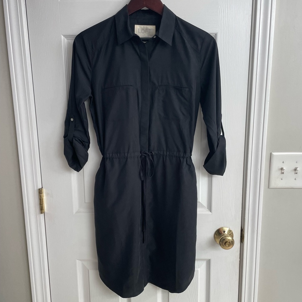 Ann Taylor LOFT Lounge Dress Black Button Down Size XS